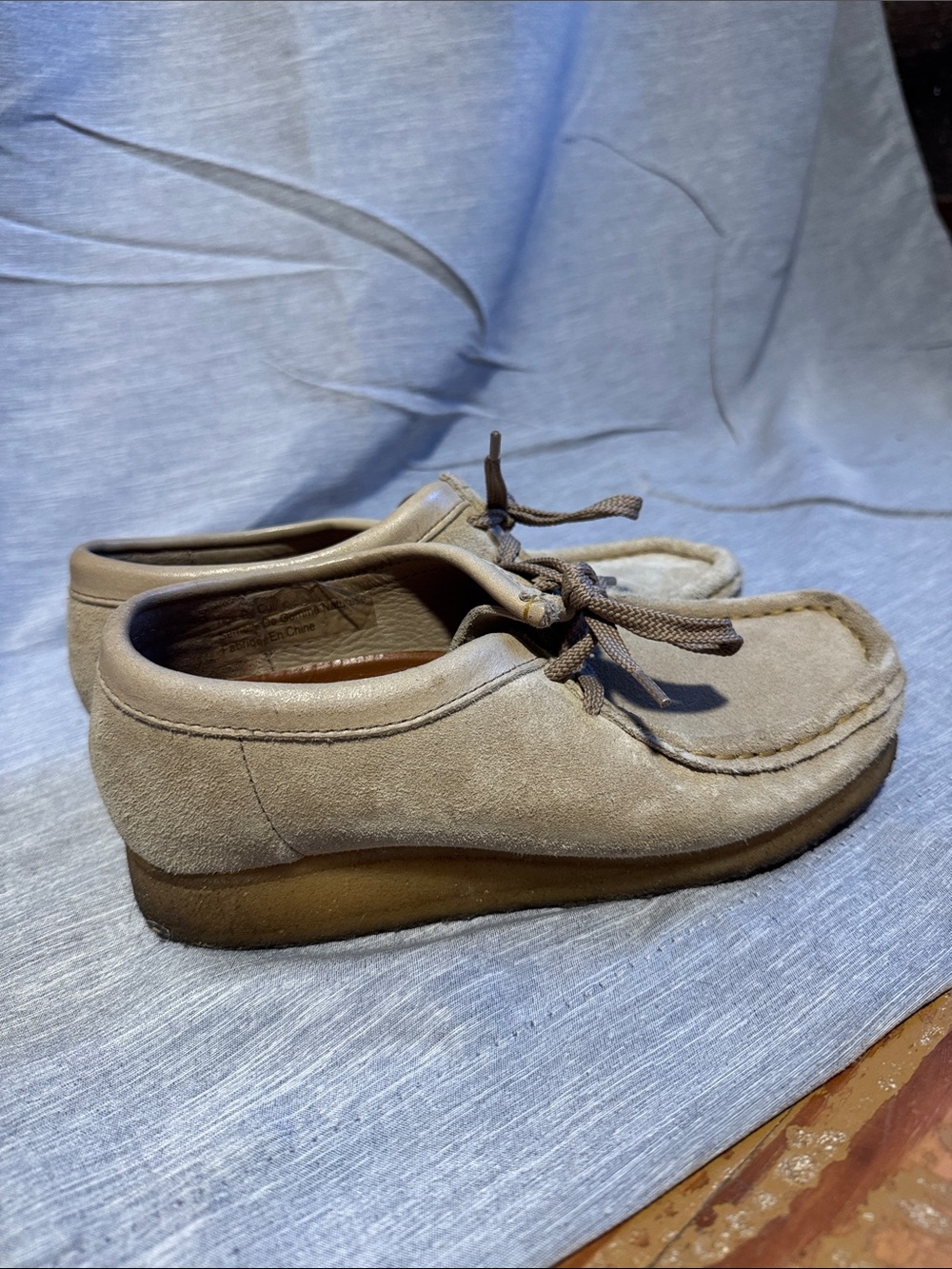 Clarks Taupe Suede Wallabee-Style Moccasins - Picture 3 of 5